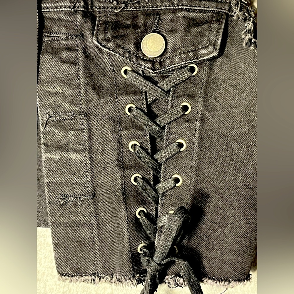 KILLSTAR Black Phased Out Denim Vest Skull Moon Distress Crop Medium (Small) - Picture 7 of 10